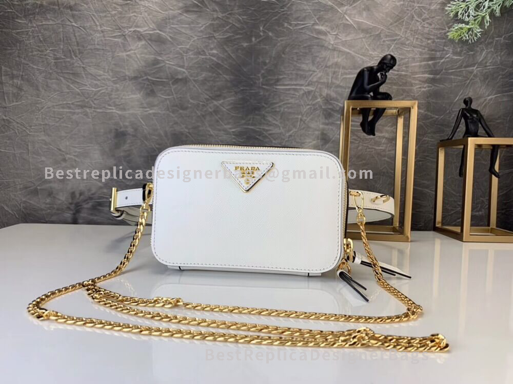 Prada White Saffiano Leather Belt Bag GHW 019